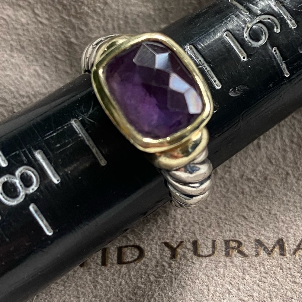 David Yurman Amethyst and Gold Cable Ring